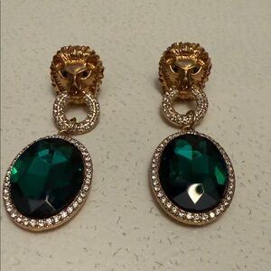 Elegant Gold and Green Lion Head Earrings